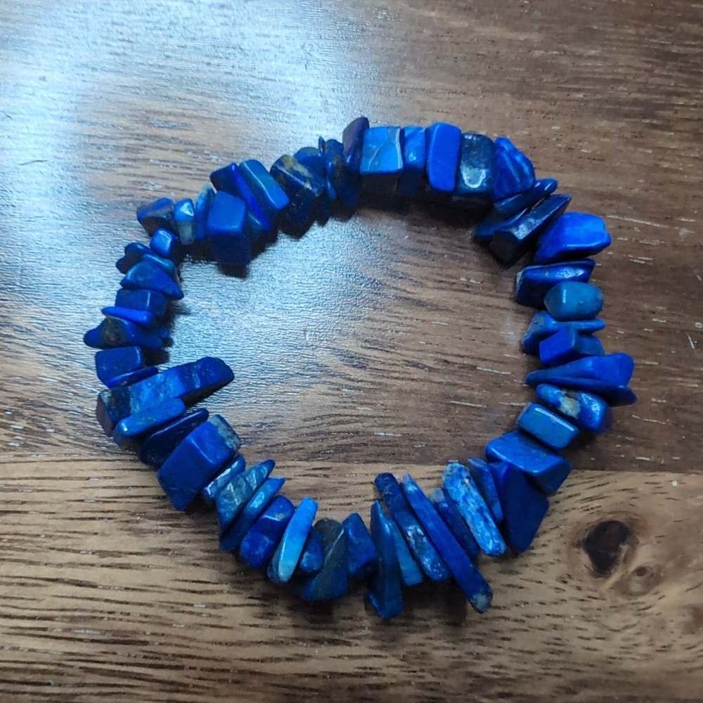 Natural Lapis Lazuli Chip Bead Stretch Bracelet Blue Gemstone Boho Jewelry